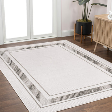 Athens Classic Border Marble Pattern High-low Area Rug